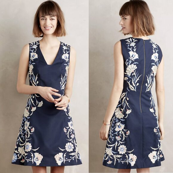 Moulinette Soeurs Dresses & Skirts - Moulinette Soeurs Anthropologie Embroidered Bellflower Dress, Blue Motif, 4P